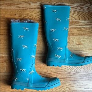J Crew Hunting Pointer Dog Theme Rain Boots Size 10 Pull On Rubber Welleys